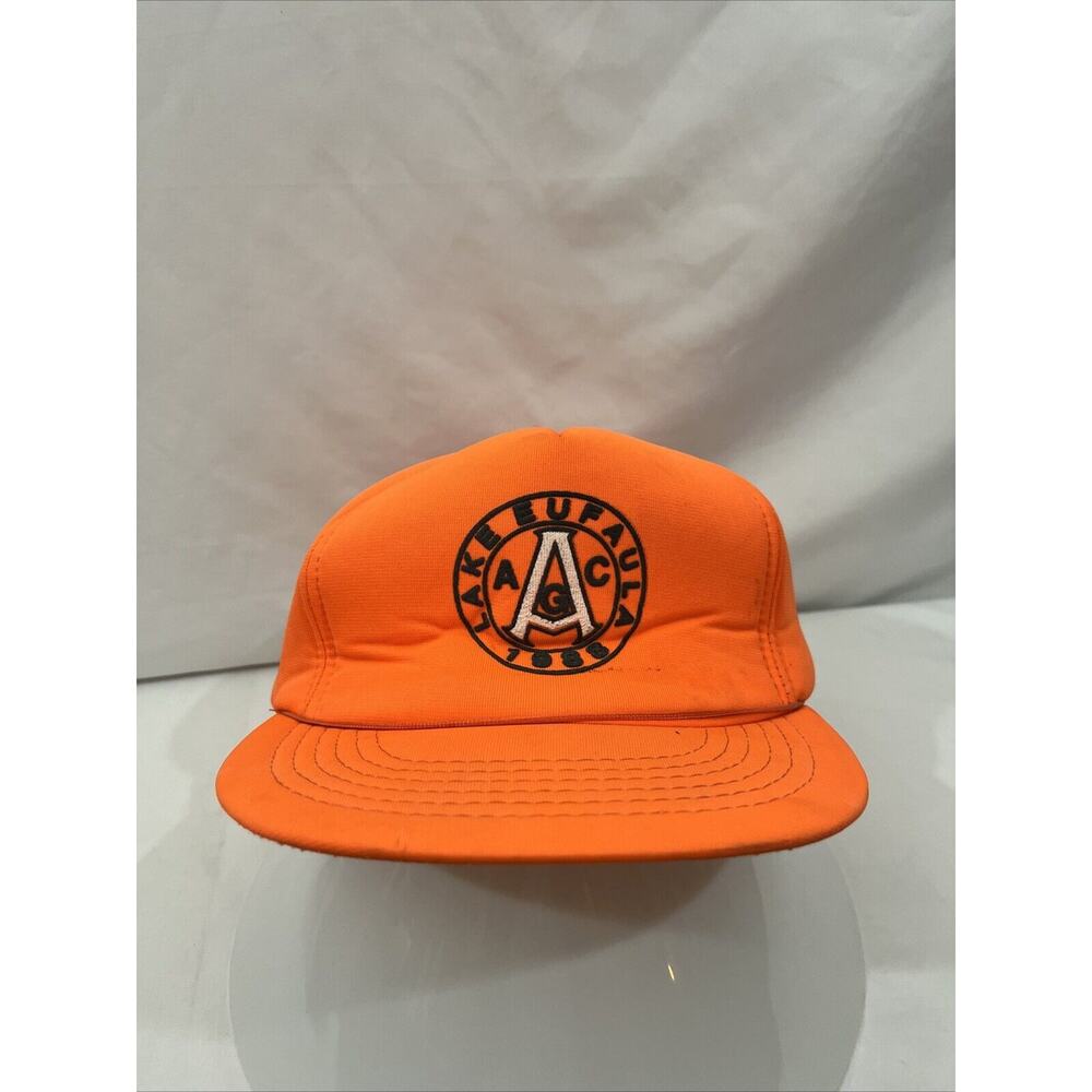 Vintage Lake Eufaula Alabama 1988 AGC Hat Fishing Competition Neon Orange